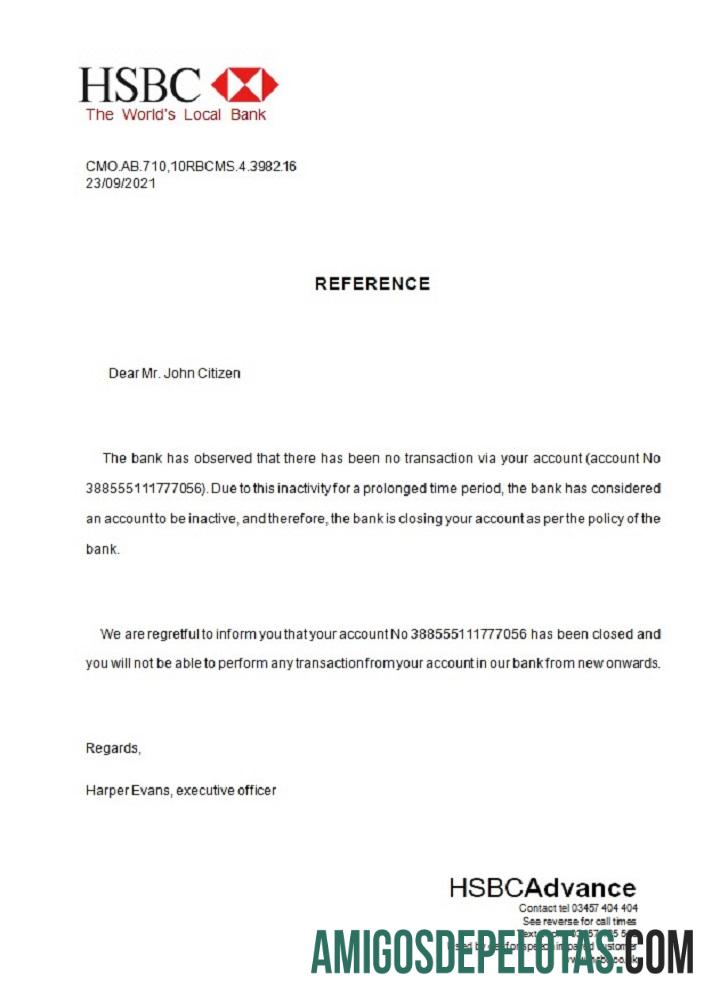 Referência de fechamento do HSBC no Reino Unido amostra